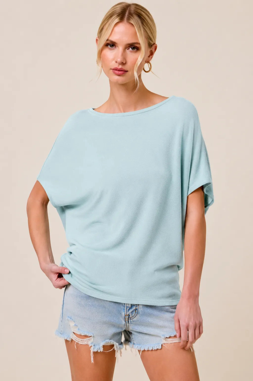 Charlotte Avery Crepe Hacci Short Sleeve Dolman Top