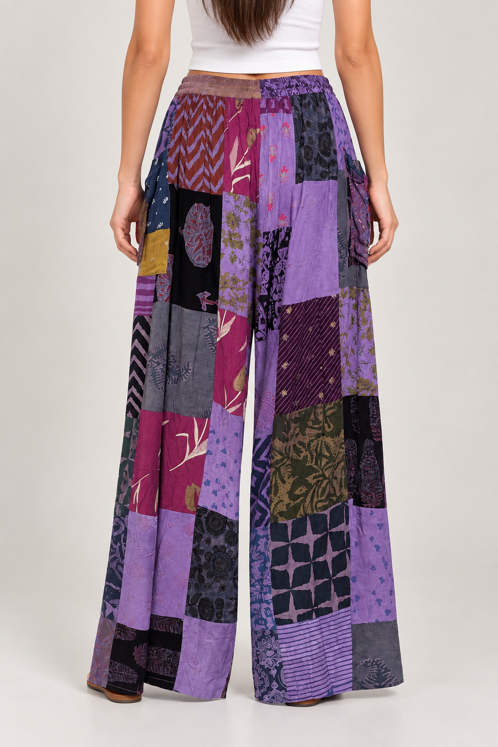 Boho Kantha Patchwork Wide Leg Pants
