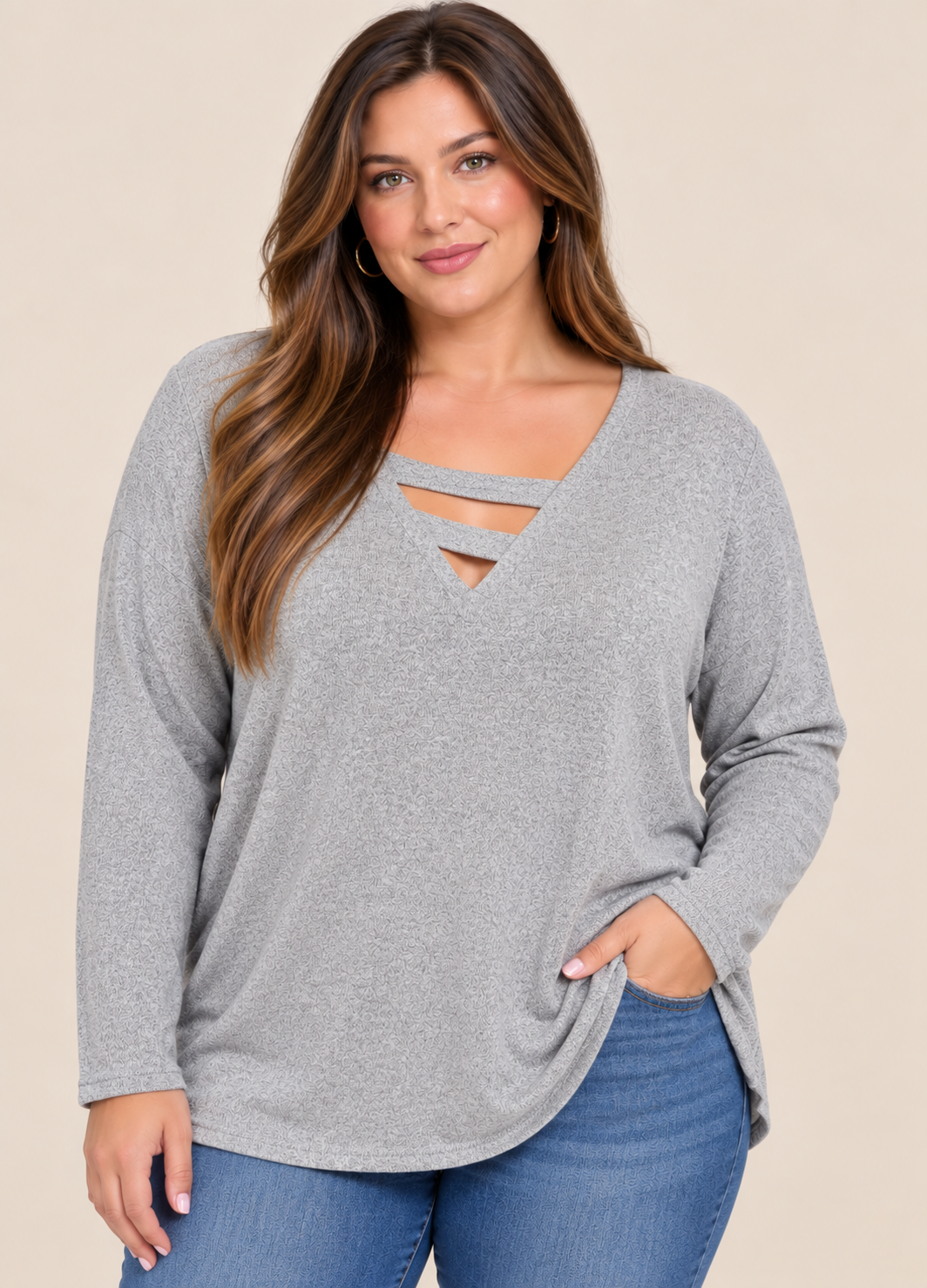 Heimish Strappy V-Neck Long Sleeve Top