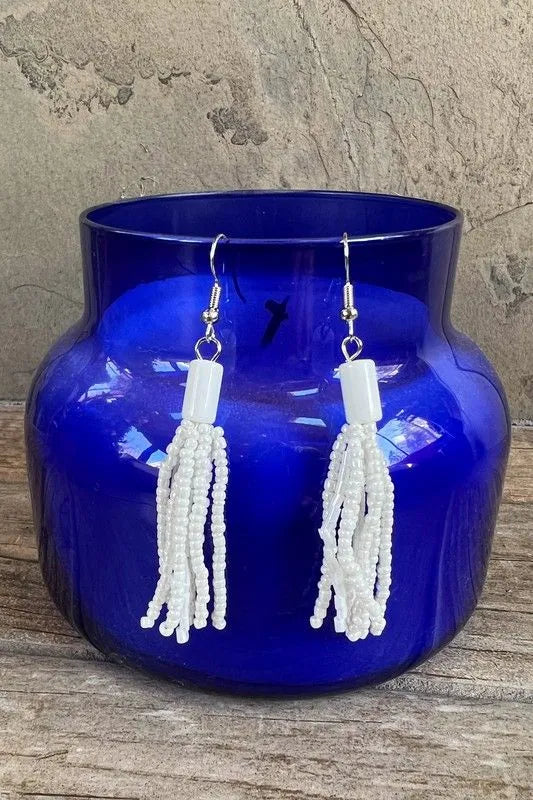 Seed Beaded Tassel Dangle Earrings