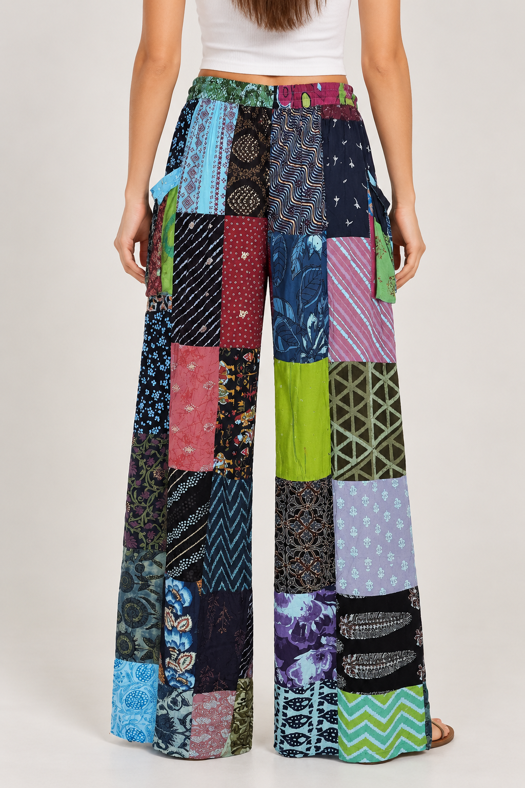 Boho Kantha Patchwork Wide Leg Palazzo Pants