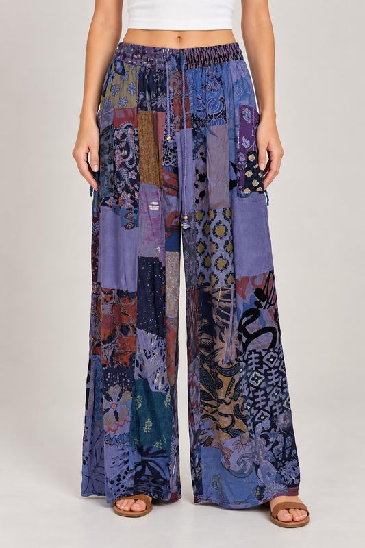 Kantha Patchwork Wide Leg Palazzo Pants