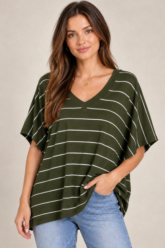 Charlotte Avery Striped Oversized V-Neck Top