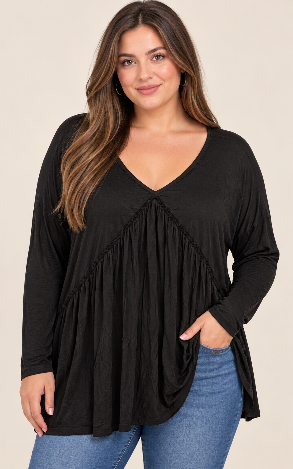 Heimish V-Neck Babydoll Tunic Top