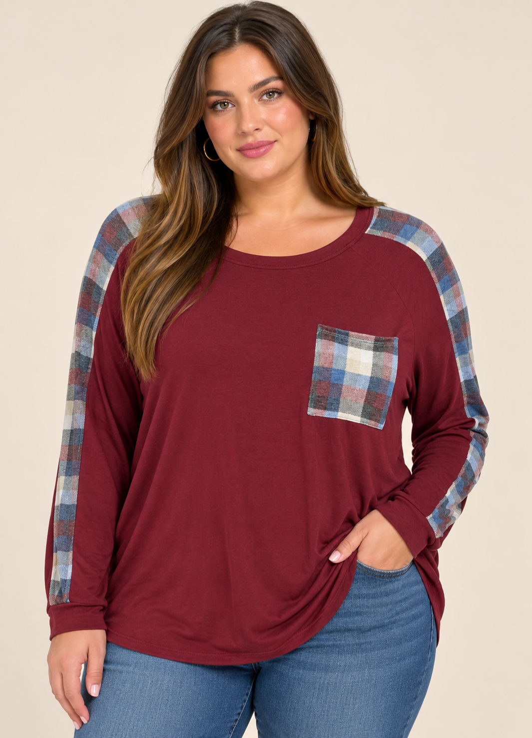 Heimish Plaid Contrast Long Sleeve Top