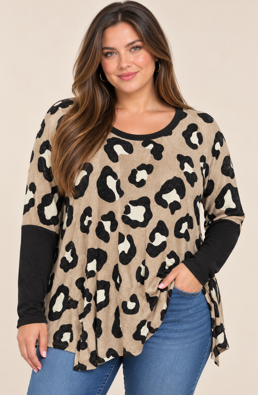 Heimish Leopard Print Contrast Sleeve Top