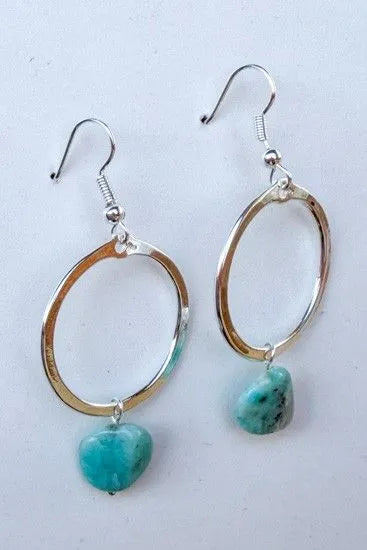 Turquoise Stone Circle Dangle Earrings