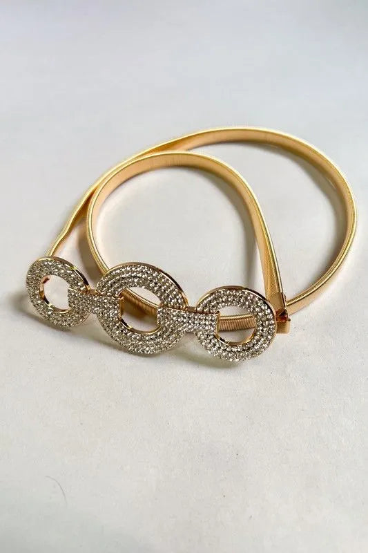 Gold Rhinestone Circle Link Stretch Belt