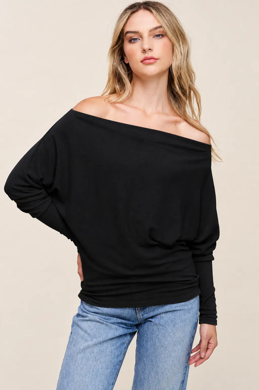 Charlotte Avery Crepe Hacci Off-Shoulder Dolman Top