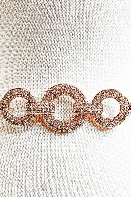 Gold Rhinestone Circle Link Stretch Belt