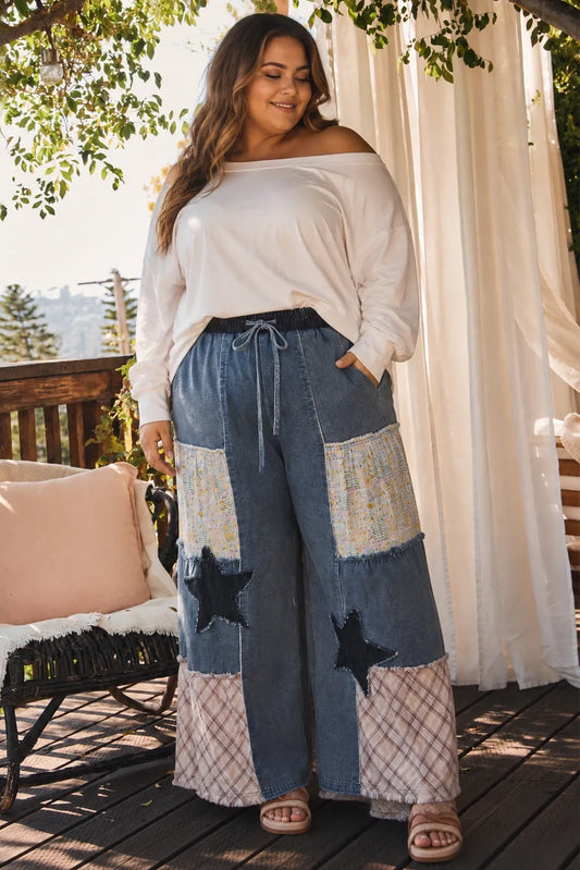 Oddi Boho Patchwork Wide Leg Denim Pants