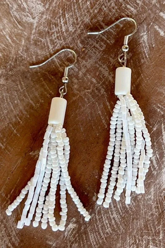 Seed Beaded Tassel Dangle Earrings