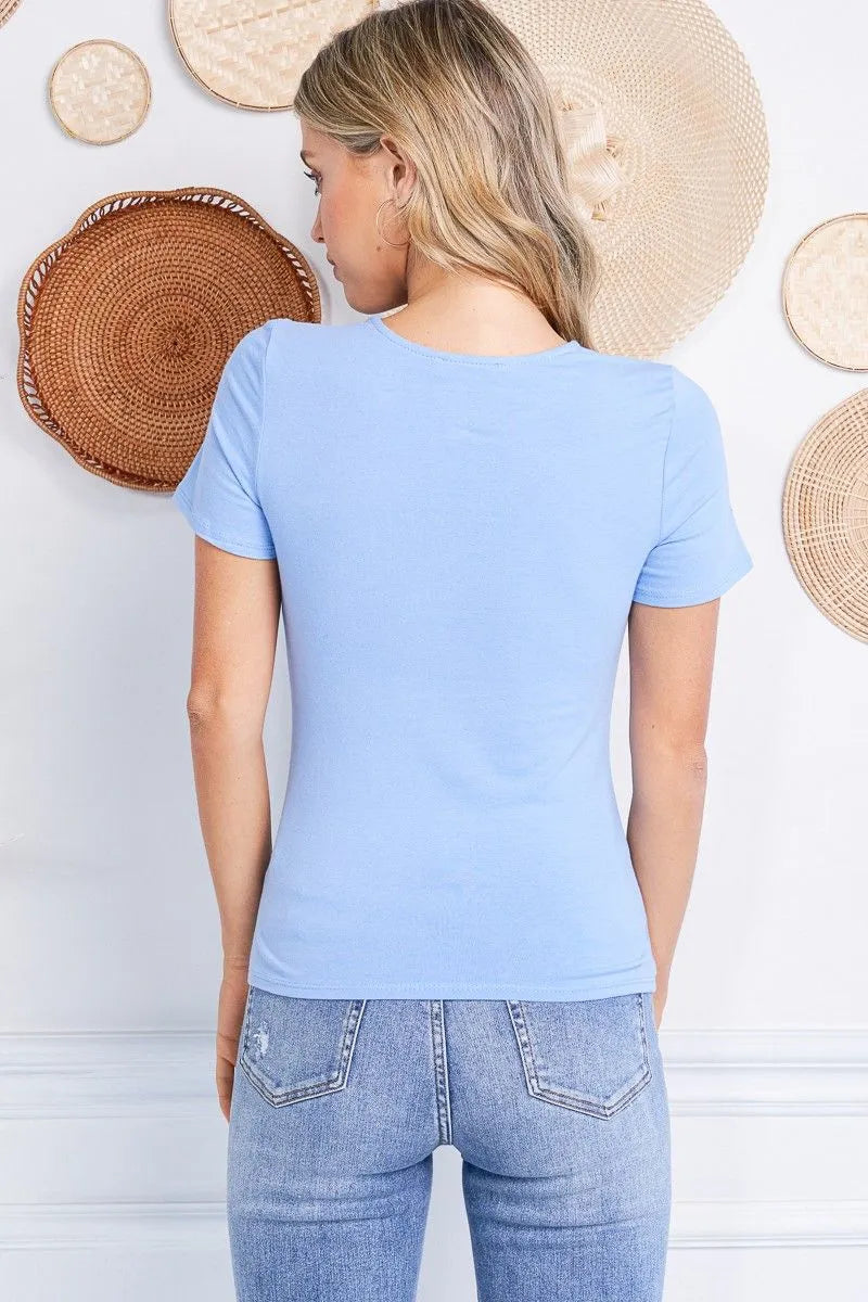 Charlotte Avery Blue Cutout Short Sleeve Top