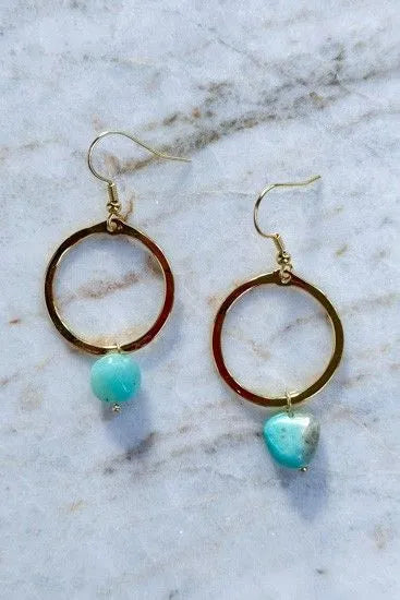 Turquoise Stone Circle Dangle Earrings