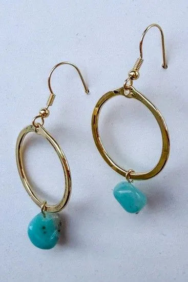 Turquoise Stone Circle Dangle Earrings