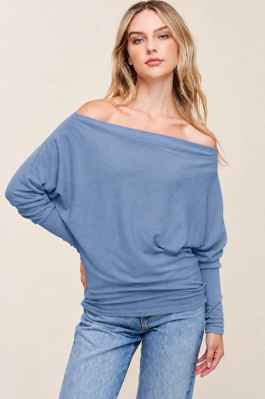 Charlotte Avery Crepe Hacci Off-Shoulder Dolman Top