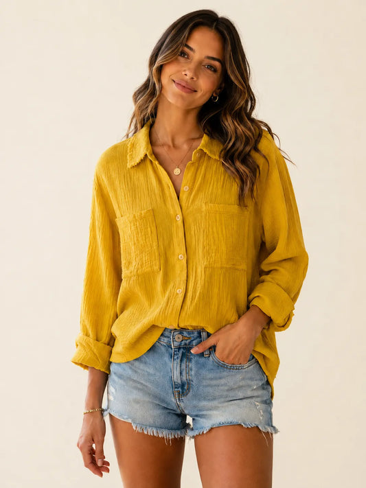 Davi & Dani Gauze Button-Down Top
