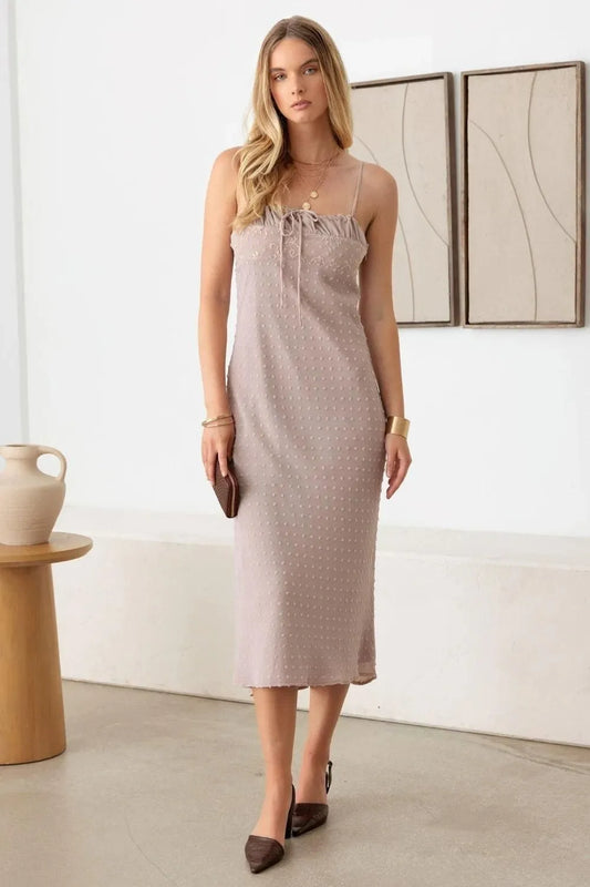 Le Lis Textured Swiss Dot Midi Dress
