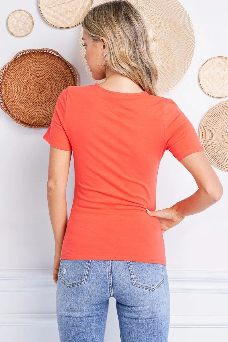 Charlotte Avery Coral Cutout Short Sleeve Top