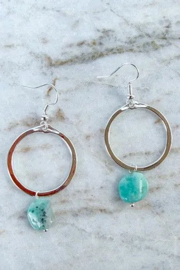 Turquoise Stone Circle Dangle Earrings