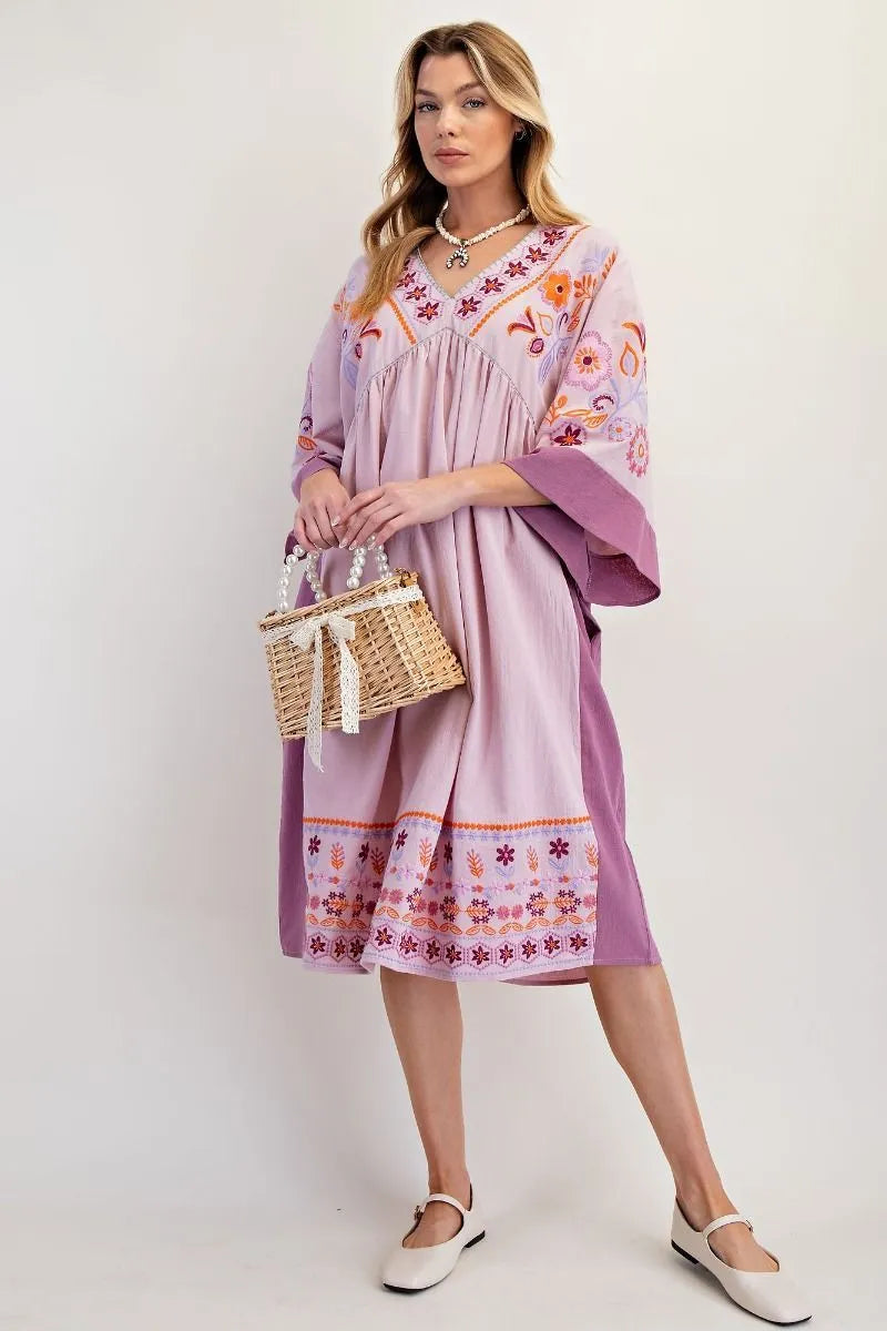 Easel Embroidered Floral Boho Midi Dress