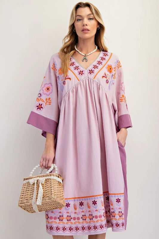 Easel Embroidered Floral Boho Midi Dress
