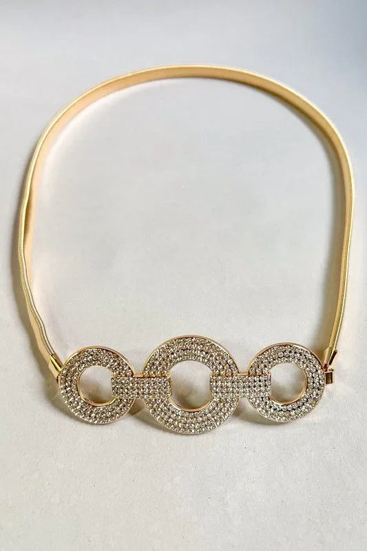 Gold Rhinestone Circle Link Stretch Belt