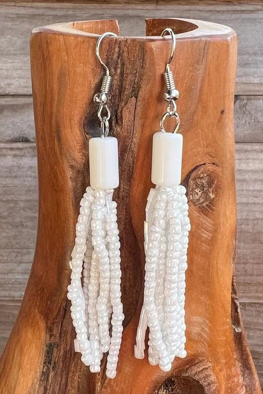 Seed Beaded Tassel Dangle Earrings