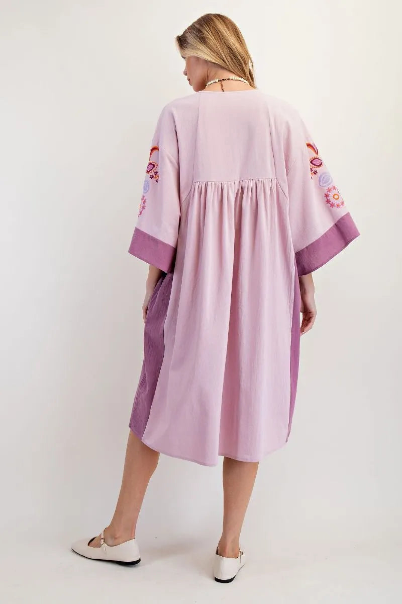 Easel Embroidered Floral Boho Midi Dress