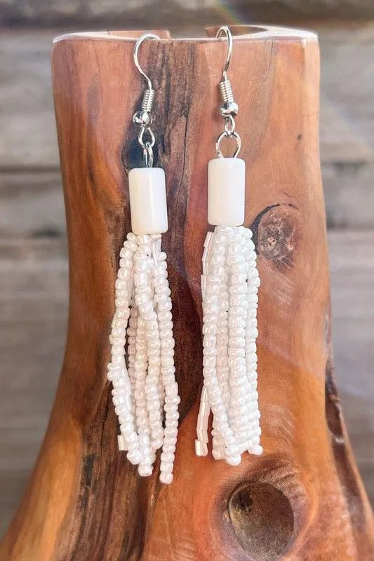 Seed Beaded Tassel Dangle Earrings